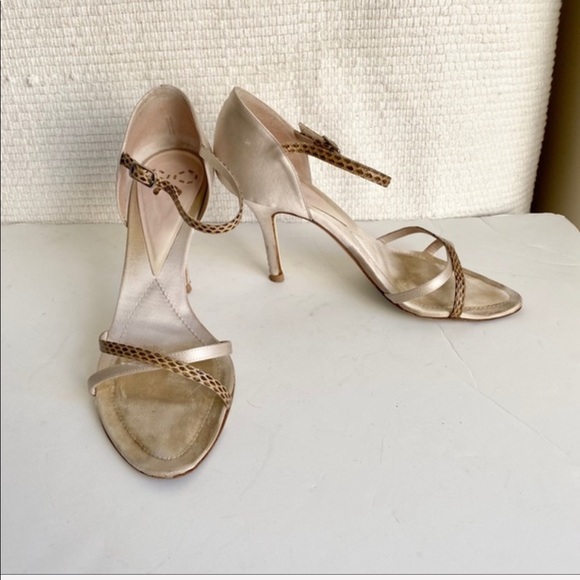 AS-IS 7.5 Silk Snakeskin Sandals Party Heels Nude - Picture 7 of 8